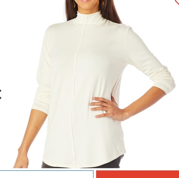 Nwot G by Guliana mock neck ecoluxe knit long sleeve tee 1X cream - Picture 3 of 8